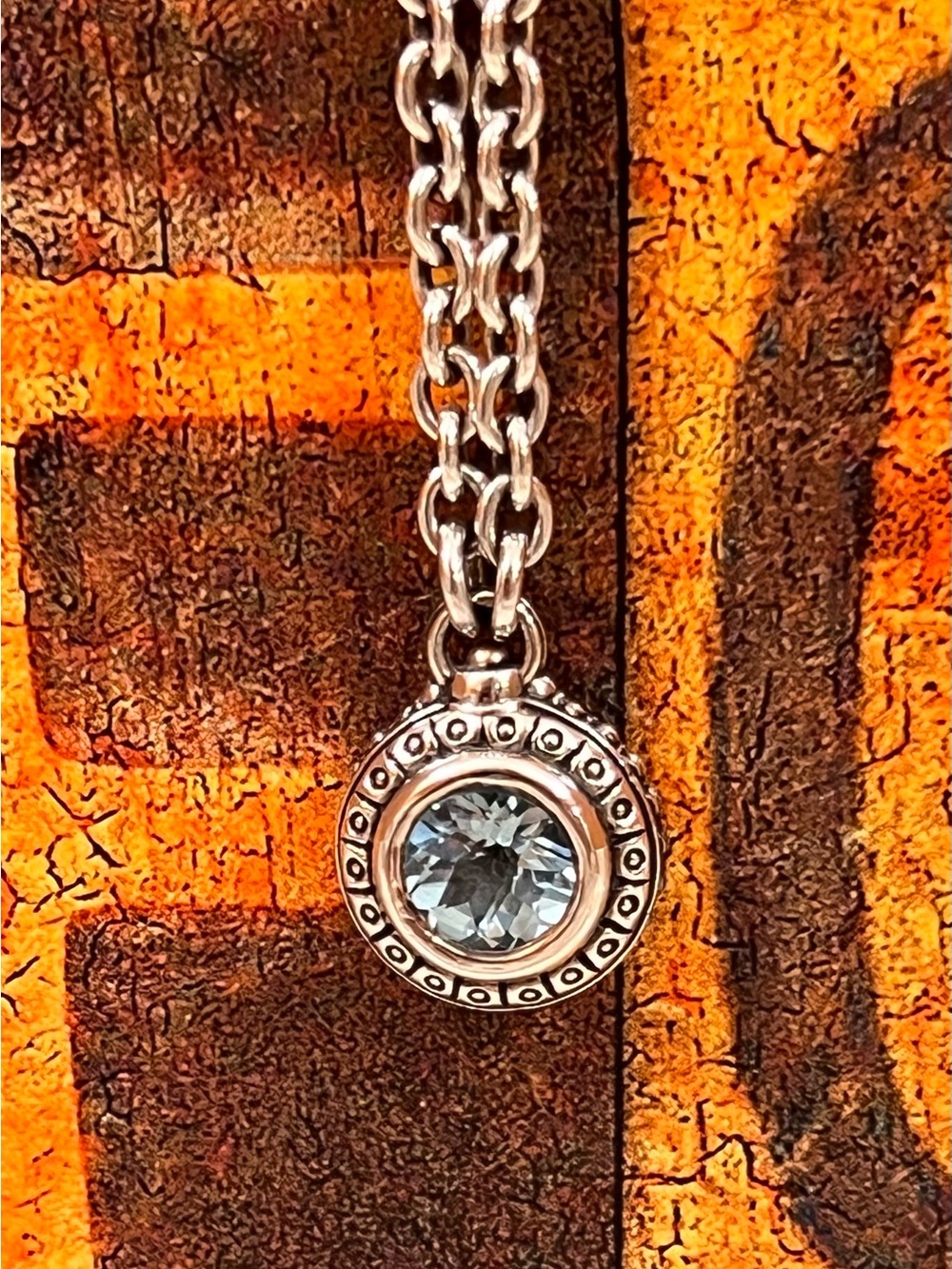 David & Ronnie Necklace, Silver (925) & 14K, Lab Created Baby Blue Stone